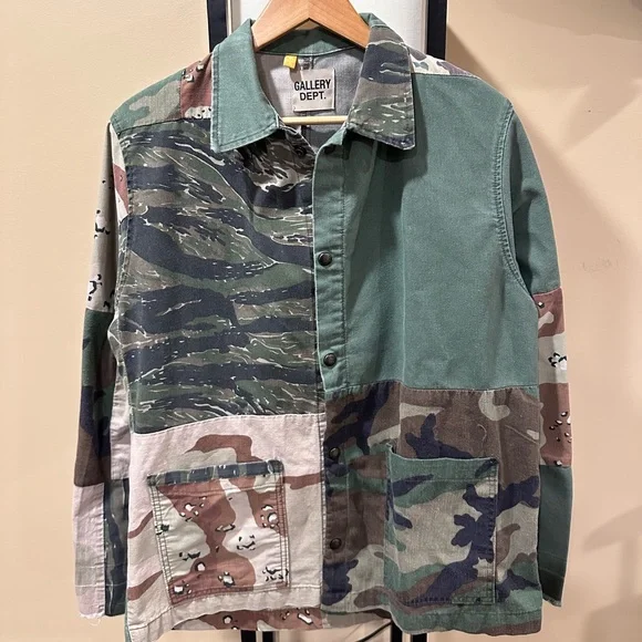 Gallery Dept Camo Print Patchwork Twill Button Up Shirt Jacket